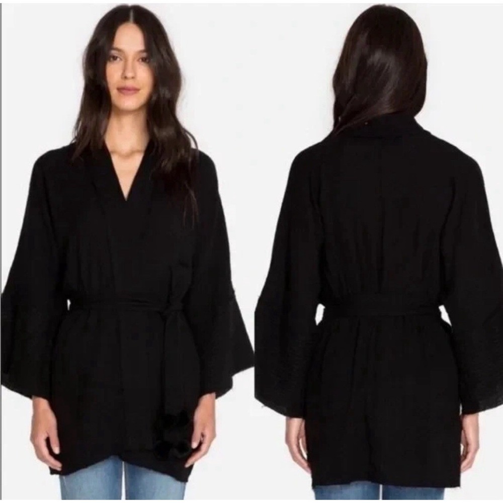 Calme By Johnny Was M Black Cotton Gauze Kimono Robe Jacket NEW Lounge MSRP $138